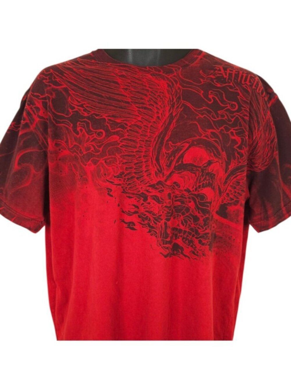 Affliction T Shirt Mens Size XL Red Winged Skull All Over Print Streetwear
